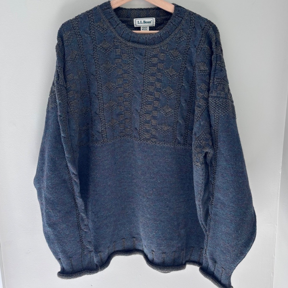 Vintage L.L. Bean Mens 100% Wool Made in Ireland Cable Knit Fisherman Sweater XL